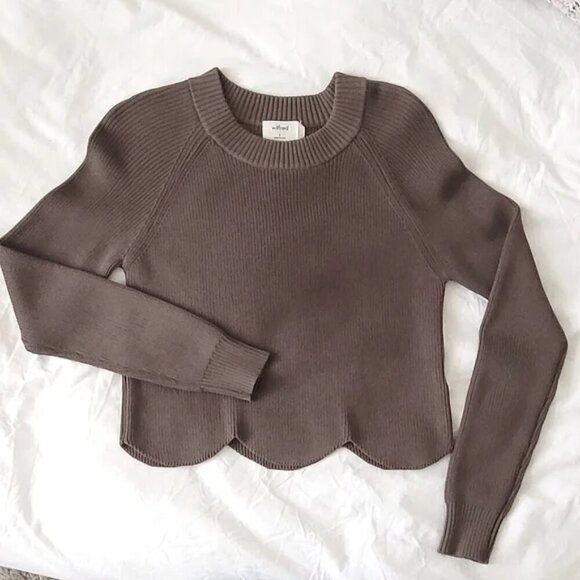 Aritzia Sweaters - Aritzia Wilfred Scalloped Crew Neck Sweater Brown Size Small